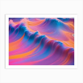 Abstract 3d Render, Swirling, Fluid Waves With Glowing Light In Pink, Purple, And Blue Hues Art Print