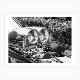 Black And White Image Of A Classic Car Engine Art Print