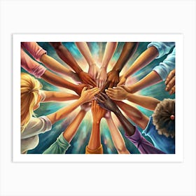 Hands Of Different Ethnicities Joined Together Art Print