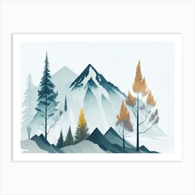 Mountain And Forest In Minimalist Watercolor Horizontal Composition 374 Art Print
