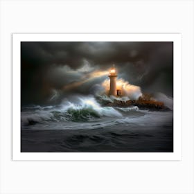 Lighthouse In The Storm Art Print