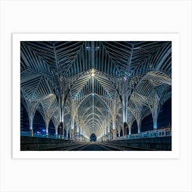 Architcture,Portugal, Blue And Yellow, Lines, Railway,Photo Of A Train Station, Oriente,Lisbon Art Print