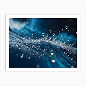 A Crown Shaped Splash Of Water Frozen In Motion Against A Dark Blue, Bokeh Background Art Print