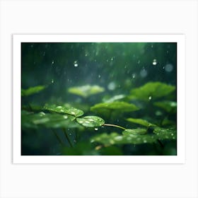 Raindrops On Green Leaves Art Print