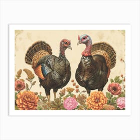 Floral Animal Illustration Turkey 3 Art Print