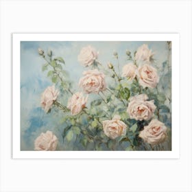 Pastel Rose Bush Oil Painting Art Print