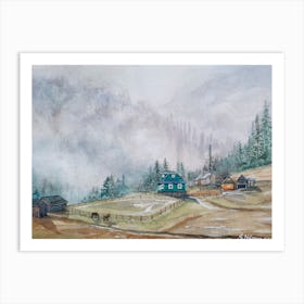 Fog In The Mountain Village Art Print