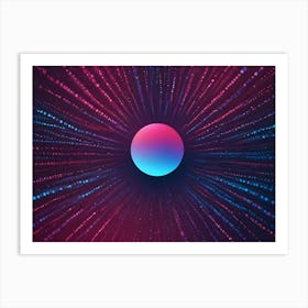 Abstract Image Of A Glowing, Blue And Pink Sphere Surrounded By Streams Of Particles Against A Dark Background Art Print