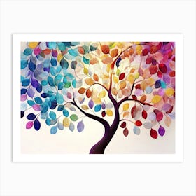 Colorful Tree With Leaves On Hanging Branches Of Blue, White And Golden 11 Art Print