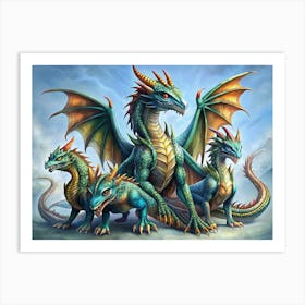 Family Of Green Dragons Art Print