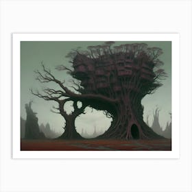 Twisted Red Tree House Art Print
