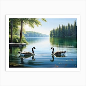 Canadian Goose And Actor Ryan Gosling Engaged In An Animated Conversation Floating Effortlessly On 2 Art Print