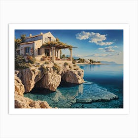 Oil painting of a Greek Tavern by the sea Art Print