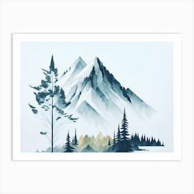 Mountain And Forest In Minimalist Watercolor Horizontal Composition 251 Art Print