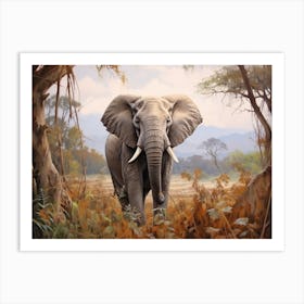 African Elephant Browsing In Africa Painting 2 Art Print