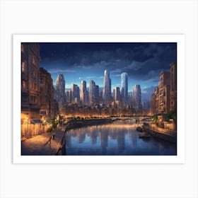 Cityscape At Night 1 Art Print