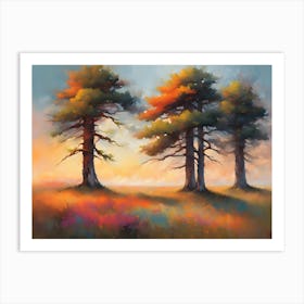 Three Cedars At Sunset Art Print