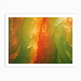 Abstract Image Of Swirling, Translucent Shapes In Shades Of Orange, Green, And Yellow, Creating A Sense Of Depth And Movement Art Print