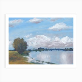 Summer Day By The Lake - figurative academic impressionism landscape clouds sky nature water Art Print