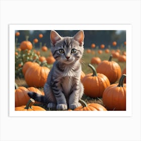 Cute Kitten In A Pumpkin Patch 2 Art Print