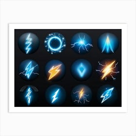 A Collection Of Modern Lightning And Energy Icons Dynamic Curves Emulating The Flow Of Electricity (2) Art Print