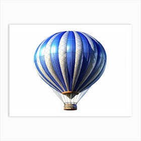 Blue And White Striped Hot Air Balloon With Wooden Basket 1 Art Print