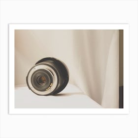 Black Camera Zoom Lens On White Cloth 05 Art Print