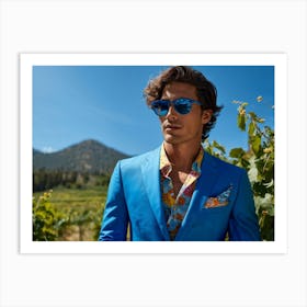 A Fashionable Businessman In A Playful Summer Setting His Sunglasses Reflecting The Mountain Filled (3) Art Print