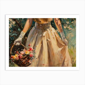 Girl With A Basket Of Flowers Art Print