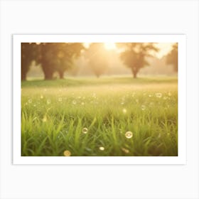 A Field Of Green Grass With Soap Bubbles Floating In The Air 1 Art Print