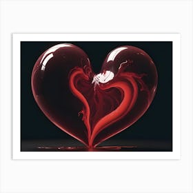 A Close Up Shot Of A Red Heart Made Of Glass, With A Swirling, Red Liquid Inside Art Print