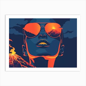 Woman With Sunglasses And A Volcano Art Print