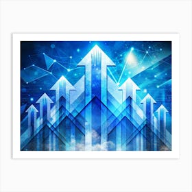 Abstract Blue Upward Arrows With Network Connection Art Print