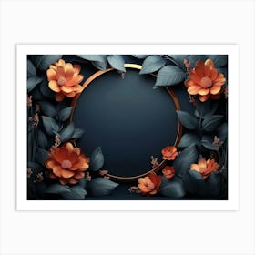 Elegant Colorful 3d Flowers with Leaves on Dark Background 1 Art Print