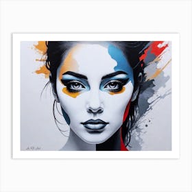 Color Splash Mask Girl Face Portrait Art Print