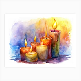 Watercolor Candles With Flames Art Print