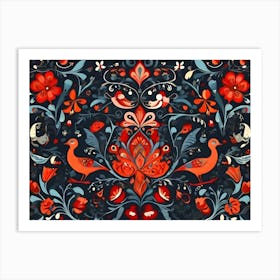 Red Birds And Flowers Art Print