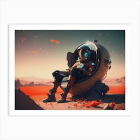 Spaceman Astronaut Chilling In Poppy Field V2 Art Print
