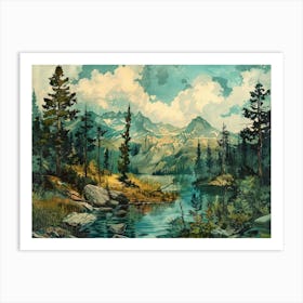 Retro Mountains 6 Art Print