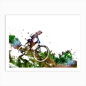 Watercolor Mountain Biker Mountain Biking Art Print