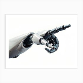 A Robotic Arm With White Casing And Black Joints Reaches Out With Its Index Finger Extended, Isolated On A White Background 1 Art Print