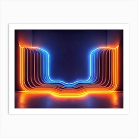 A Blue Orange Neon Light Abstract Geometric Art Print