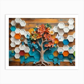 Vibrant With A Whimsical Tree, White Lattice Art Print