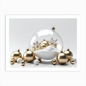 Christmas Ornaments, white gold globes Art Print