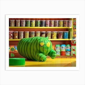 Green Tiger Features Glowing Yellow Eyes Glee Expressed In Its Hide And Seek Action Within A Candy Art Print