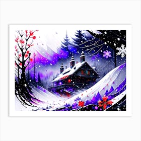 Winter House In The Snow Art Print