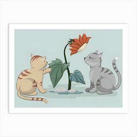 Two Cats Looking At A Flower Art Print