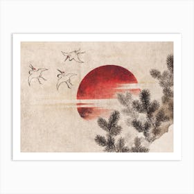 Birds And Sunset, Katsushika Hokusai Art Print