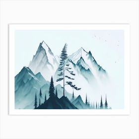 Mountain And Forest In Minimalist Watercolor Horizontal Composition 40 Art Print