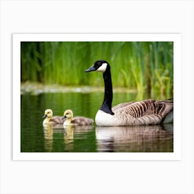 Canadian Goose Cygnet Emerging From A Serene Lake Feather Texture Capturing Early Spring Ambiance Art Print